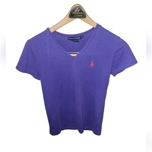 Ralph Lauren Bright Purple Cotton V-Neck Short Sleeve Tee Preppy Women’s XS